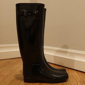 HUNTER Original tall rain boots rubber glossy black buckle waterproof 8 gorpcore